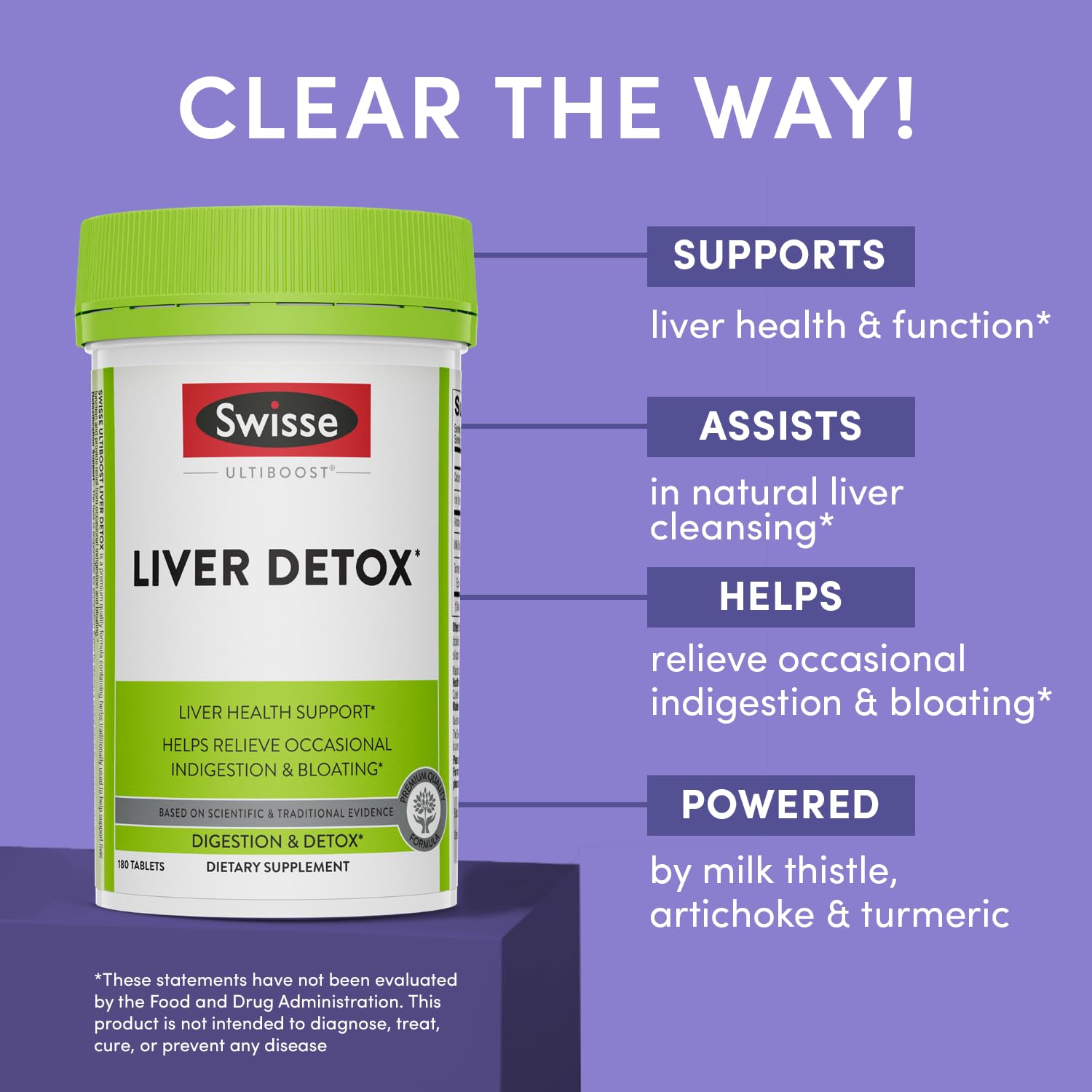 Swisse Milk Thistle Liver Cleanse & Detox | Liver Support | Turmeric & Artichoke Extract | 180 Pills