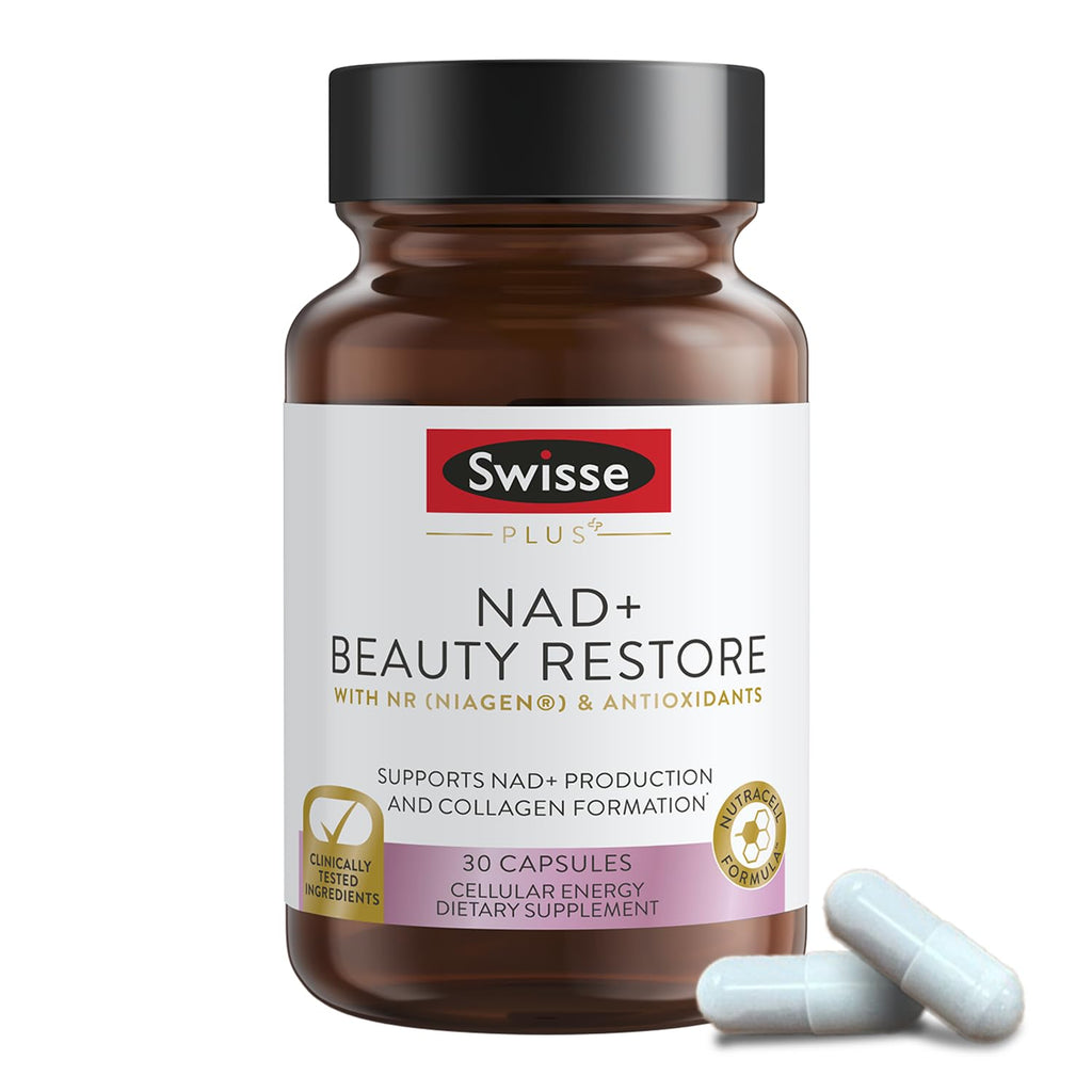 Swisse Plus NAD+ Beauty Restore | Clinically Tested NAD+ Supplement | 30 Capsules
