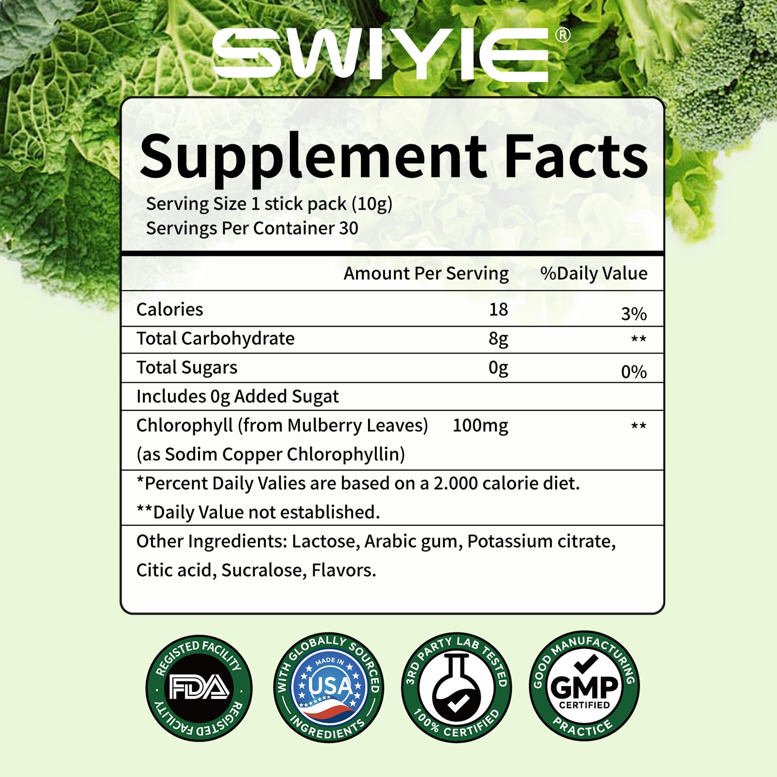 Swiyie Chlorophyll Powder – 100mg for Drinking (10g x 30 Packets) – Detox & Gut Support