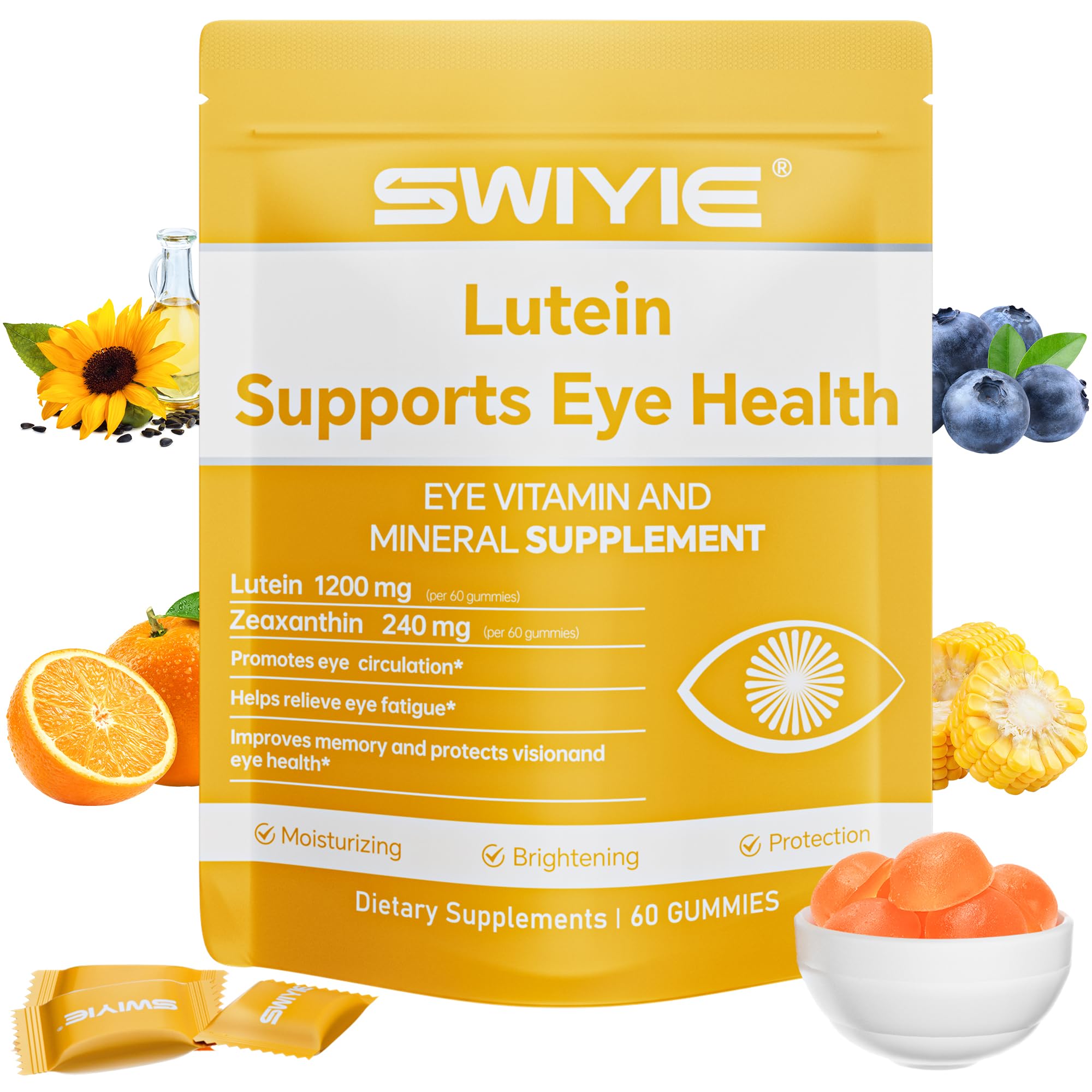 Swiyie Lutein Gummies – Eye Vitamin & Mineral Support with 20mg Lutein & 4mg Zeaxanthin | 60 Gummies