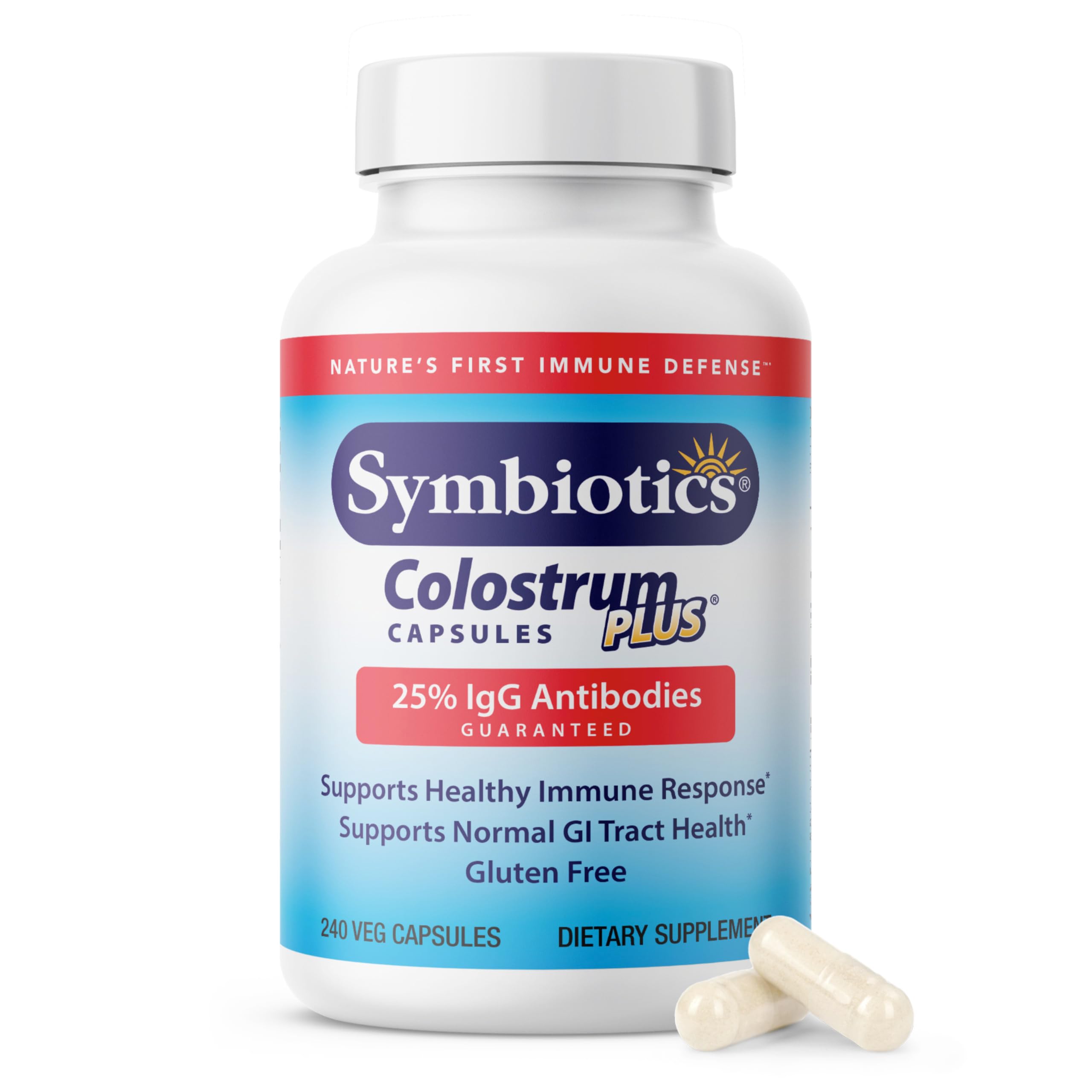 Symbiotics Colostrum 240ct Capsules – Immune Support, 25% IgG, Lactoferrin, Gluten Free