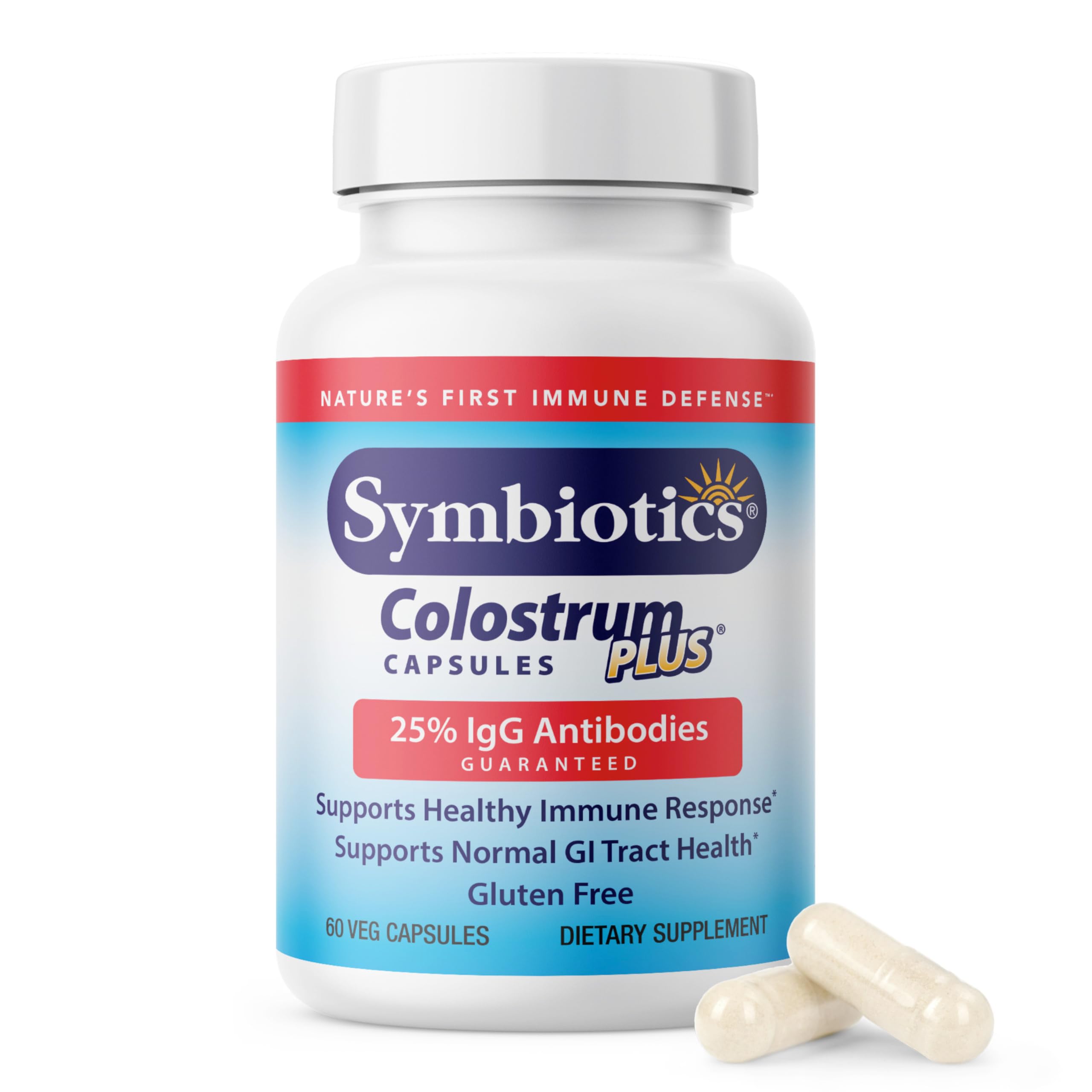 Symbiotics Colostrum 60ct Vegetable Capsules | Immunity Support | Lactoferrin & IgG 25% | Gluten Free