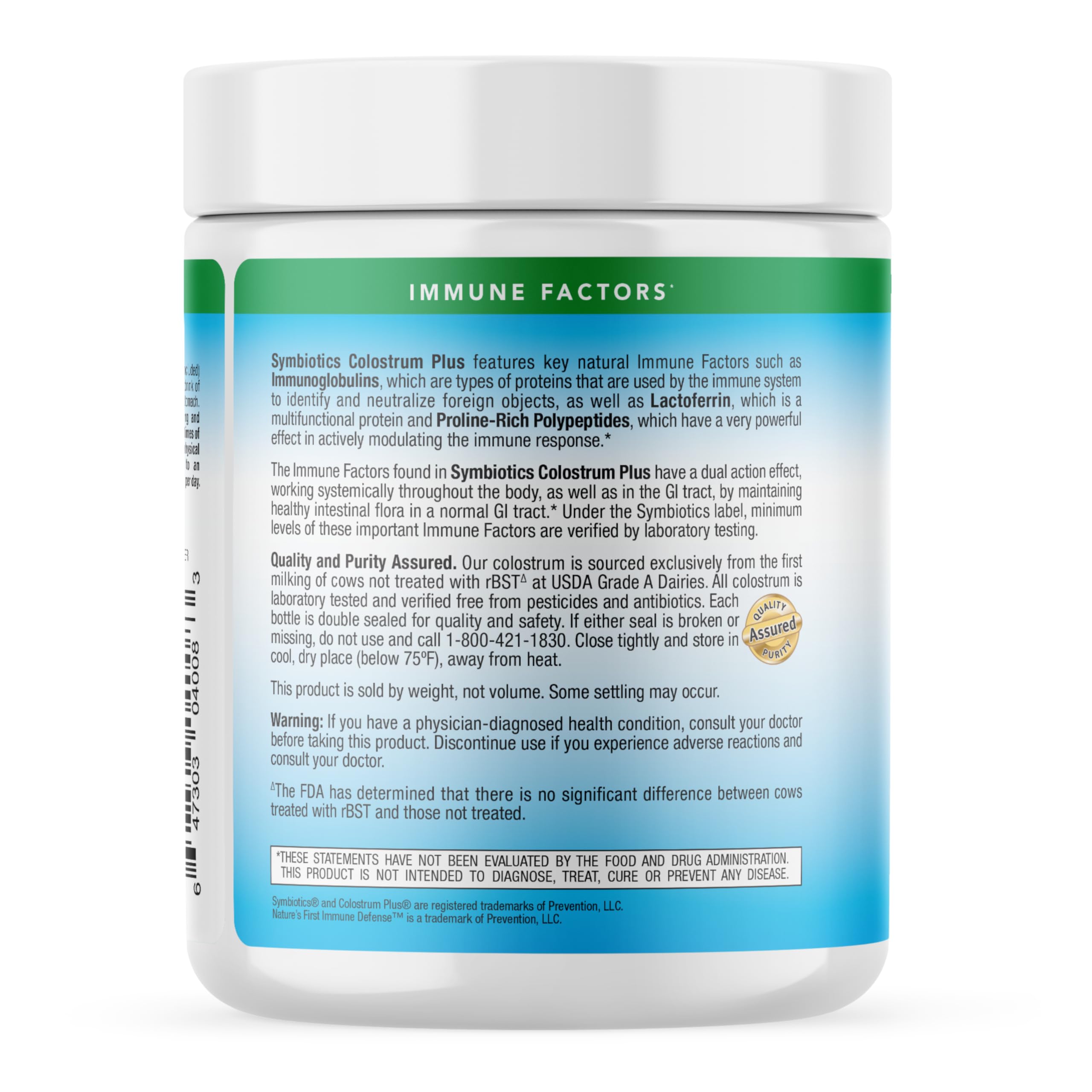 Symbiotics Colostrum Plus Powder 6.3 oz – Immune Support, 25% IgG, Gluten Free