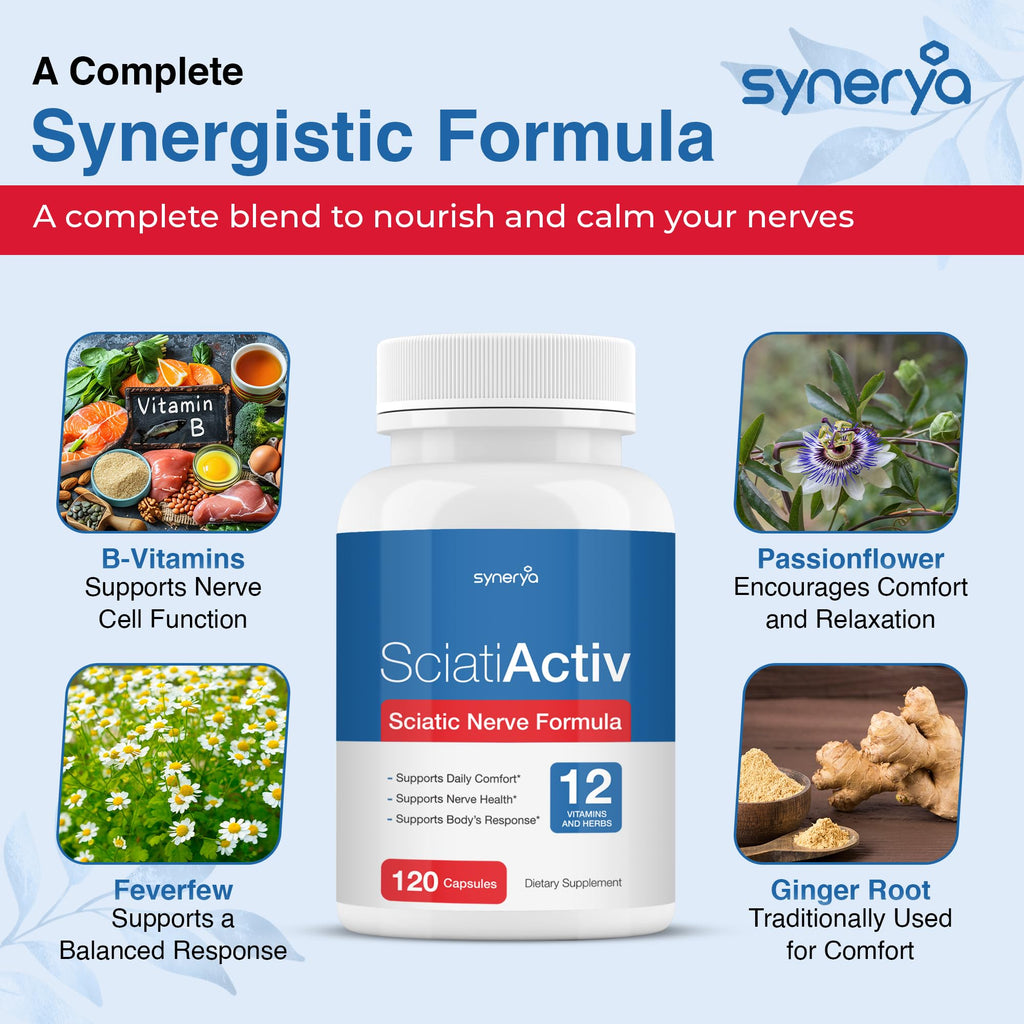 SYNERYA Advanced Sciatic Nerve Support – Alpha Lipoic Acid & Vitamin B Complex, 120 Capsules