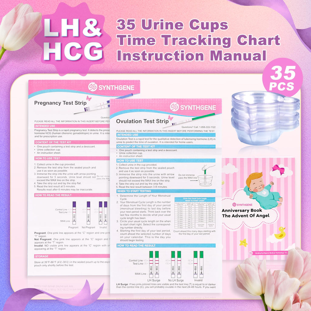 SYNTHGENE Ovulation & Pregnancy Test Kit – LH 25 & HCG 10, 25 Ovulation & 10 Pregnancy Tests, 35 Urine Cups