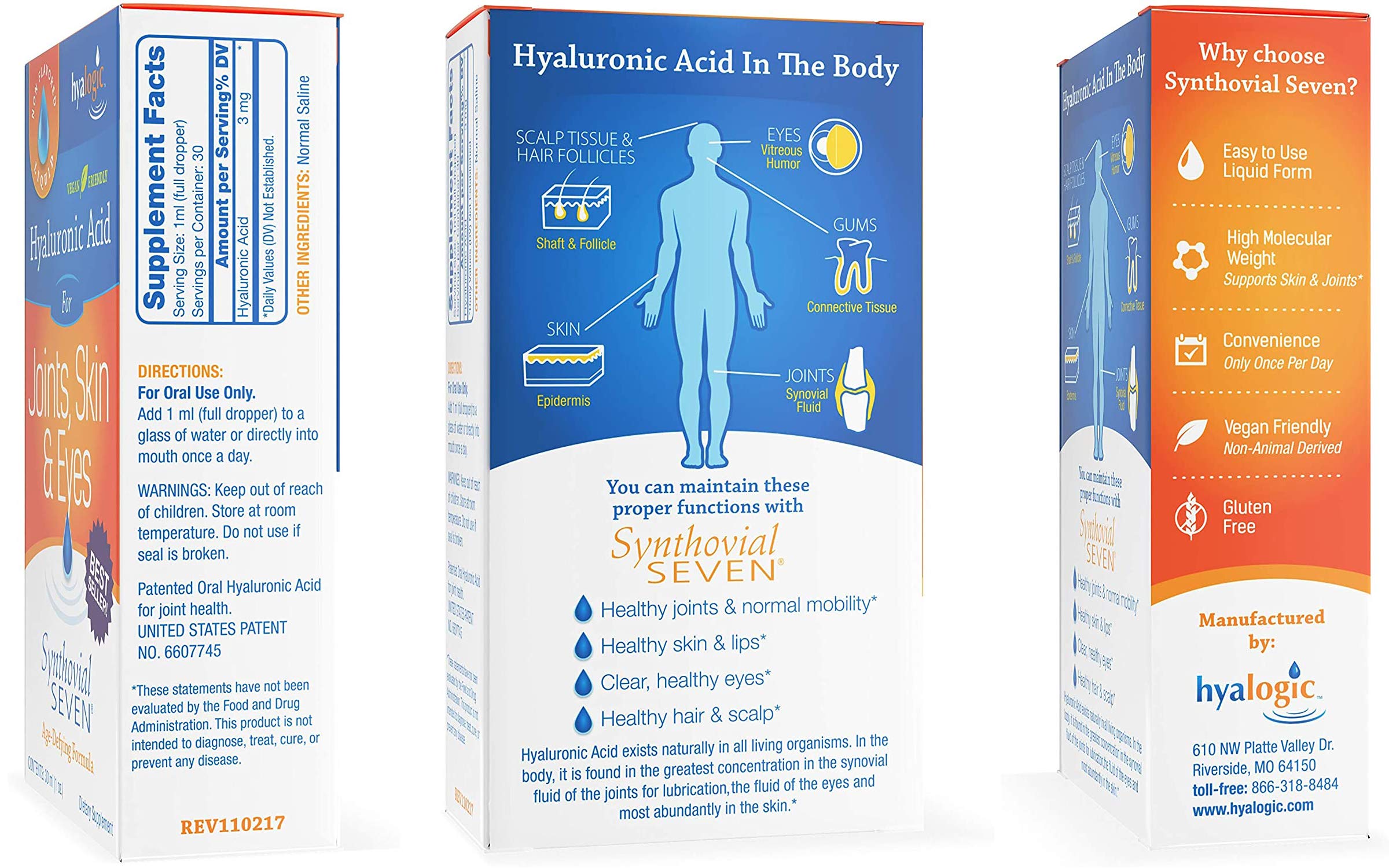 Hyalogic Liquid Synthovial Seven - 1oz Oral Hyaluronic Acid + Bonus Lip Balm HA Stick
