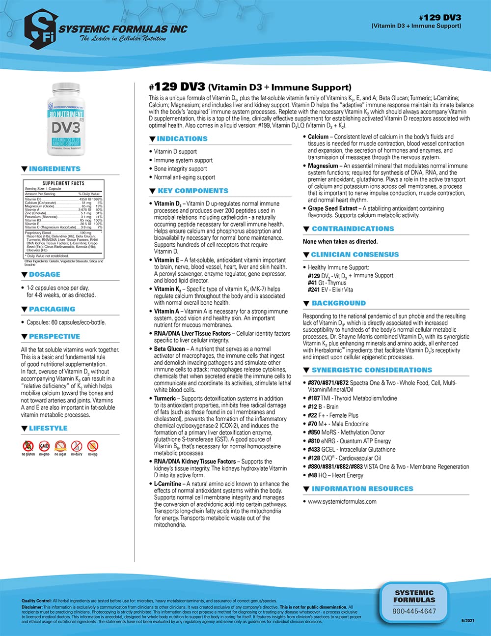 Systemic Formulas DV3 BioNutriment Vitamin D3 Plus Immune Support | Vitamin D3 + K2 Immune Support
