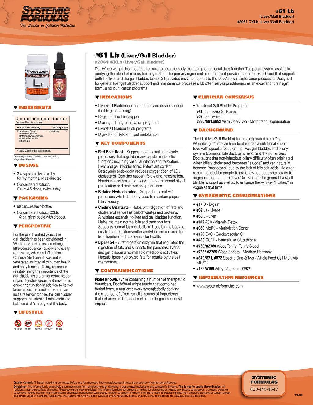 Systemic Formulas Lb Liver & Gall Bladder Support – 60 Capsules | Bio Function #61 | Red Beet Root