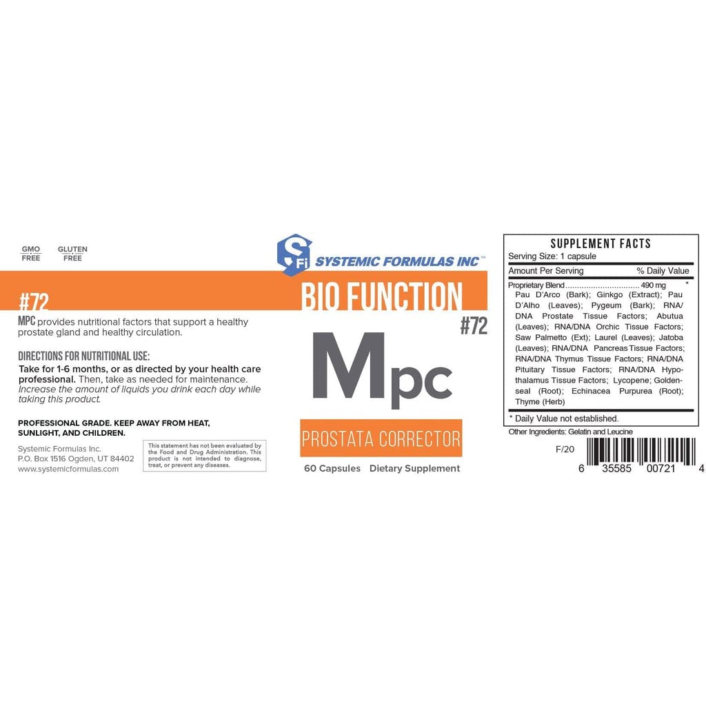 Systemic Formulas MPC Prostata Corrector #72 – 60 Capsules for Prostate Health & Circulation