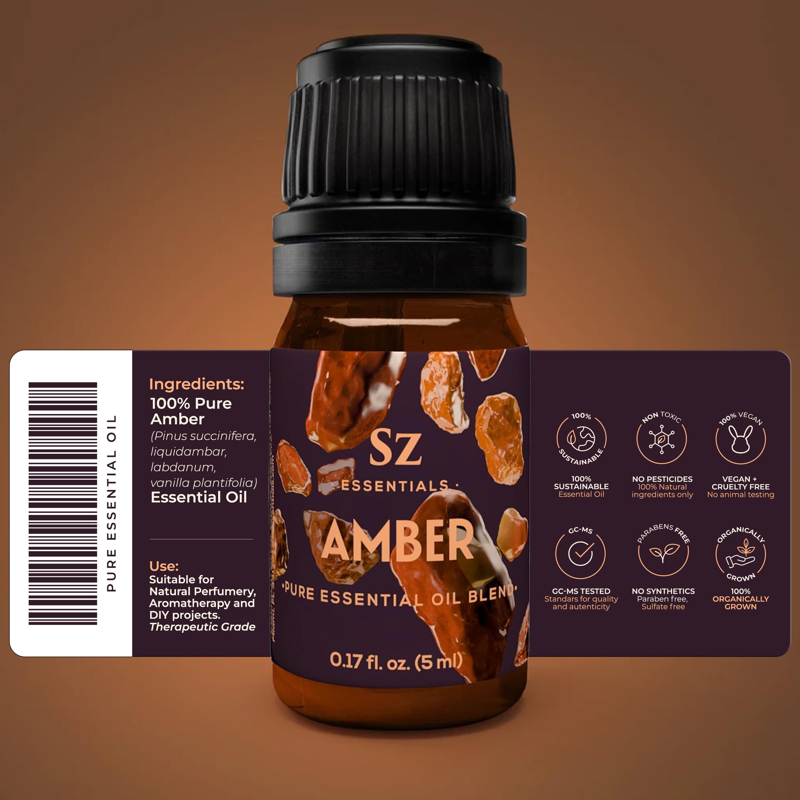 SZ Essentials Amber Essential Oil - 0.17oz (5ml) Pure & Undiluted