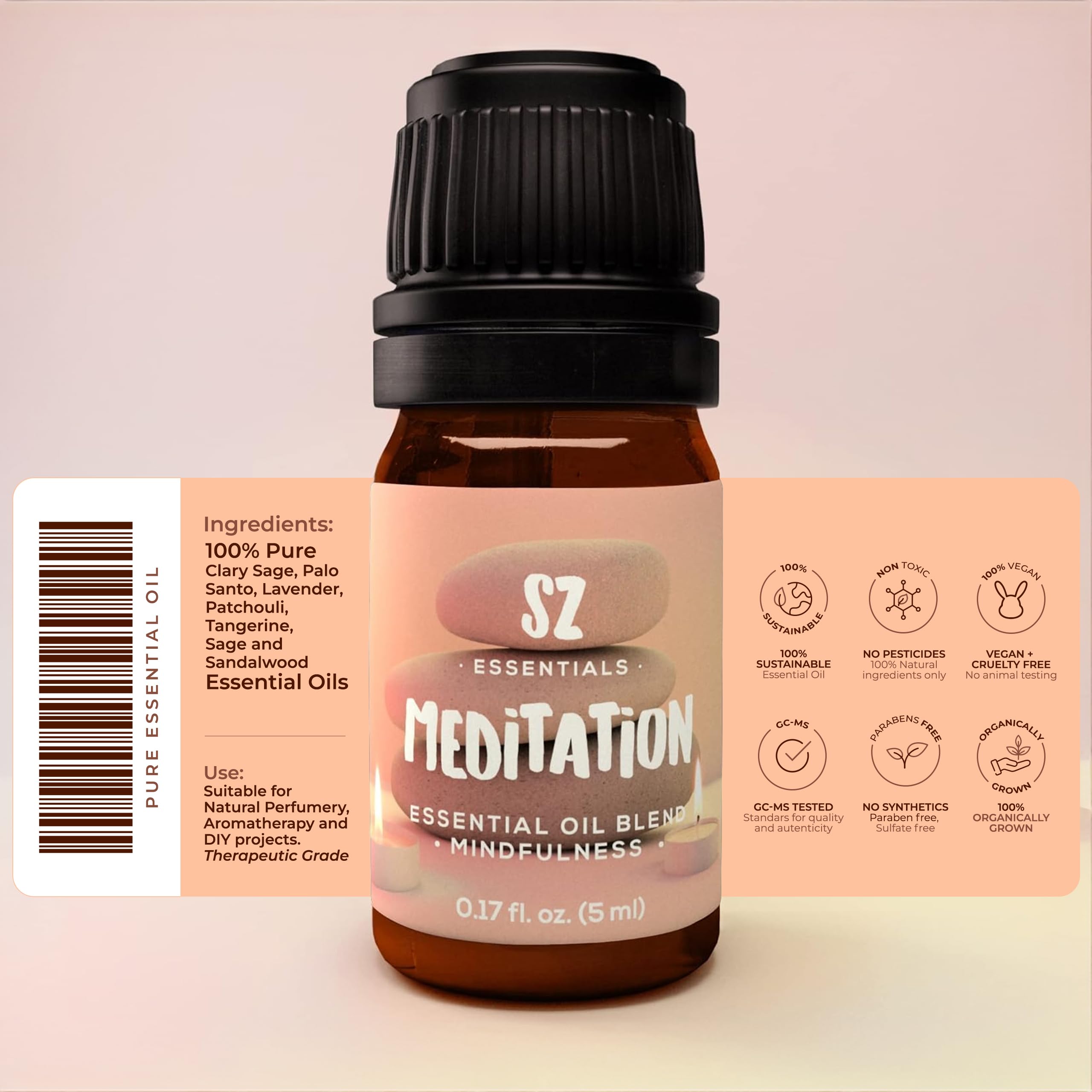 SZ Essentials Meditation Essential Oil Blend - 100% Pure, Vegan, 0.17oz (5ml) - Ideal for Shadow Work, Yoga & Meditation