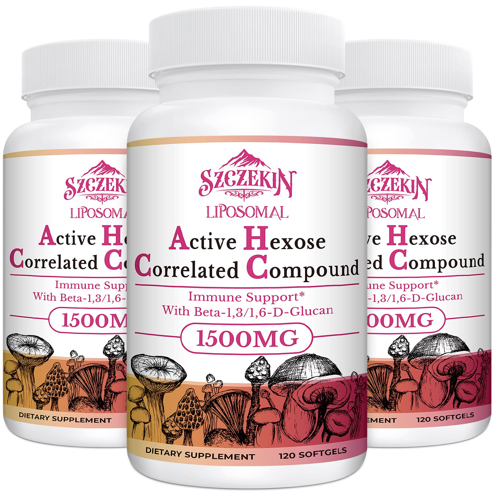 SZCZEKIN 1500mg Liposomal Active Hexose Correlated Compound — 360 Soft Gels, 8-Mushroom Blend + 300mg Beta-Glucans