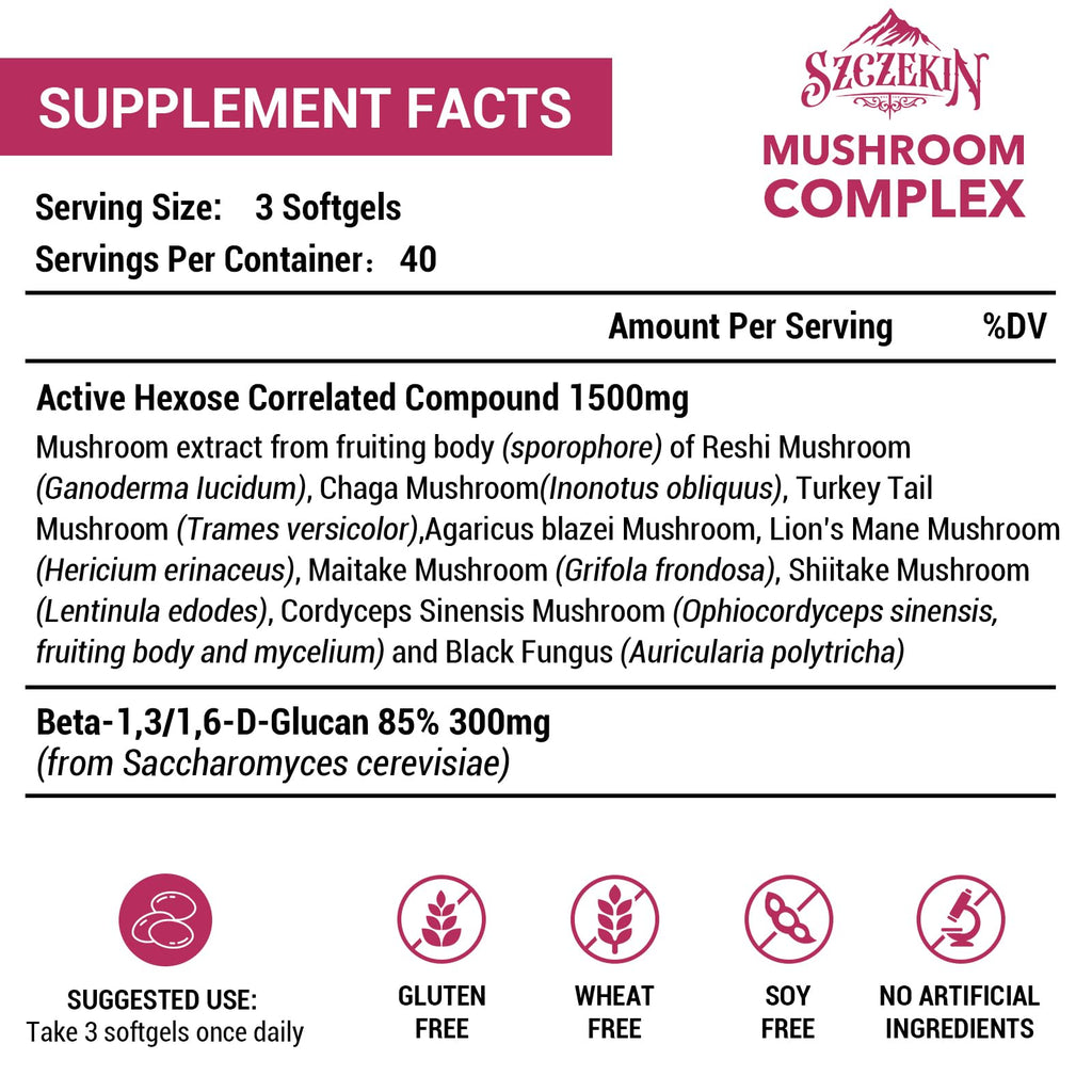 SZCZEKIN 1500mg Liposomal AHCC Supplement – 120 Soft Gels, Immune & Liver Support, 8-Mushroom Blend