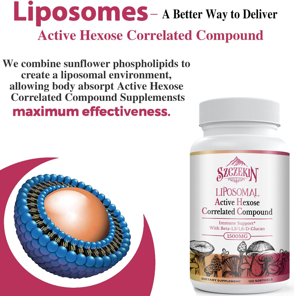 SZCZEKIN 1500mg Liposomal Active Hexose Correlated Compound — 360 Soft Gels, 8-Mushroom Blend + 300mg Beta-Glucans