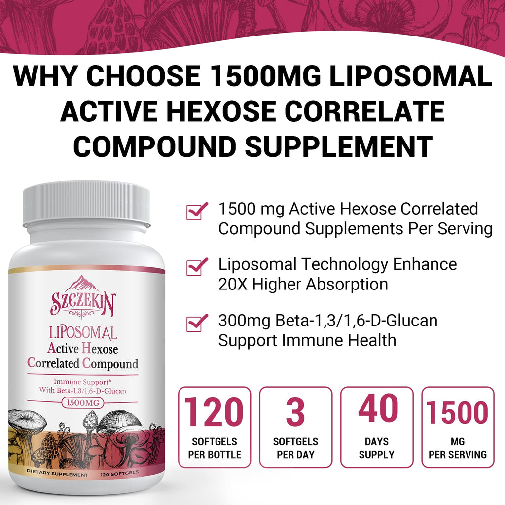 SZCZEKIN 1500mg Liposomal Active Hexose Correlated Compound – Immune Support & Liver Function (480 Soft Gels)