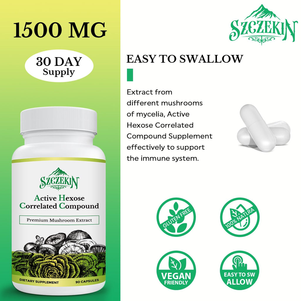 SZCZEKIN AHCC 1500 mg with 8 Mushroom Extracts – 540 Vegan Capsules