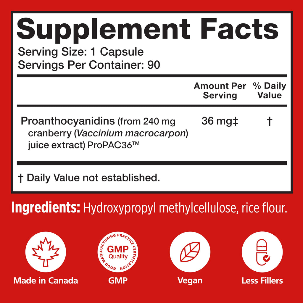 Szio+ Utiva Cranberry PACs – 36 mg PACs Clinically Studied for UTI Prevention | Cranberry Extract Pills for Bladder Health, 90 Veggie Capsules