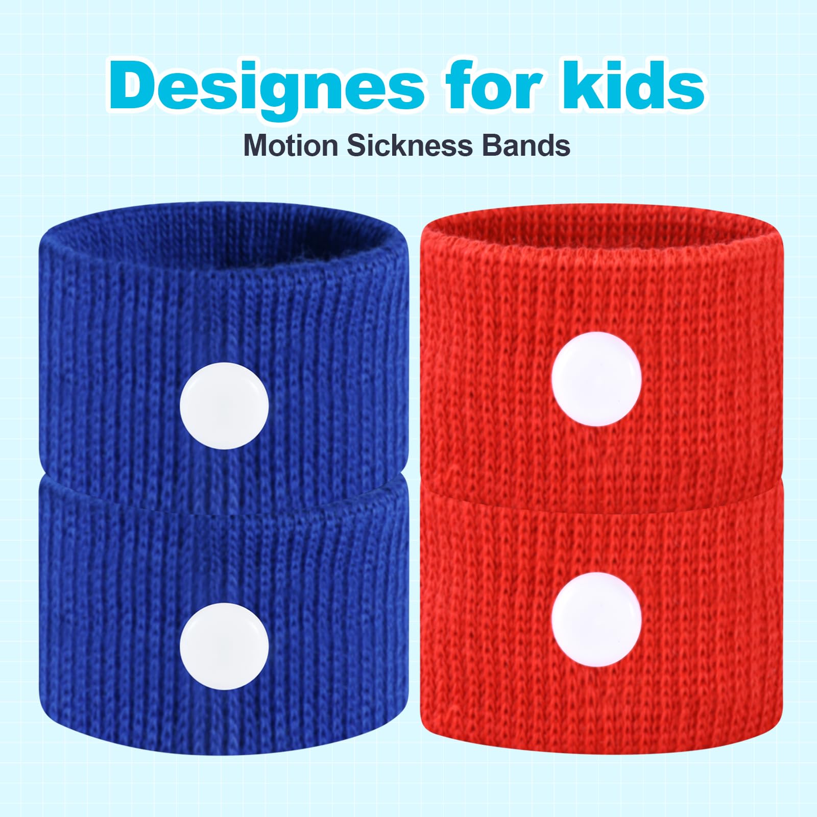 SZSTYYP Motion Sickness Bands for Kids – Travel Sickness Relief Wristbands (Blue/Red)