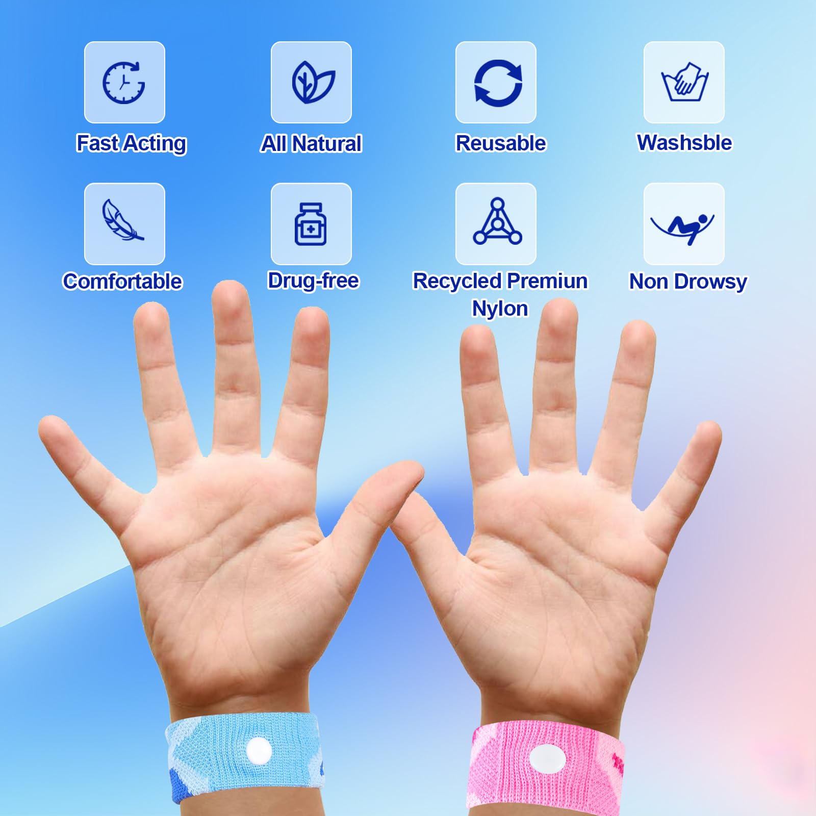 SZSTYYP Motion Sickness Bands for Kids – Travel Sickness Relief Wristbands (Blue/Red)