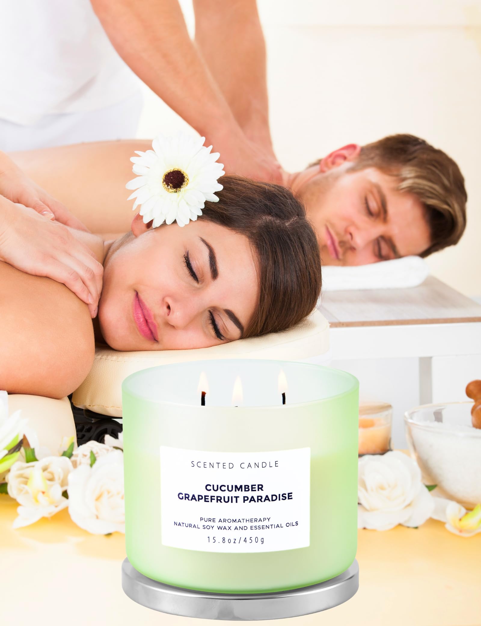 T&H Cucumber Grapefruit Paradise 3-Wick Soy Candle | 15.8 oz Fresh Citrus Aromatherapy