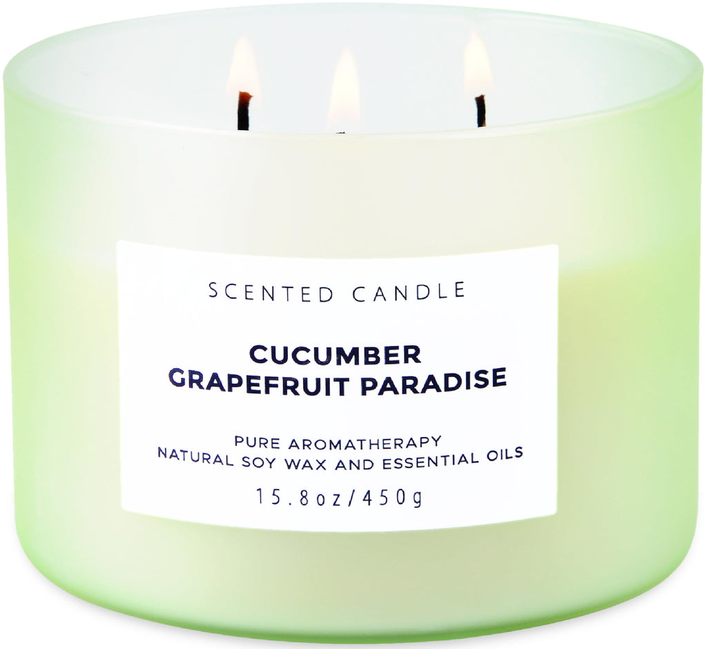 T&H Cucumber Grapefruit Paradise 3-Wick Soy Candle | 15.8 oz Fresh Citrus Aromatherapy