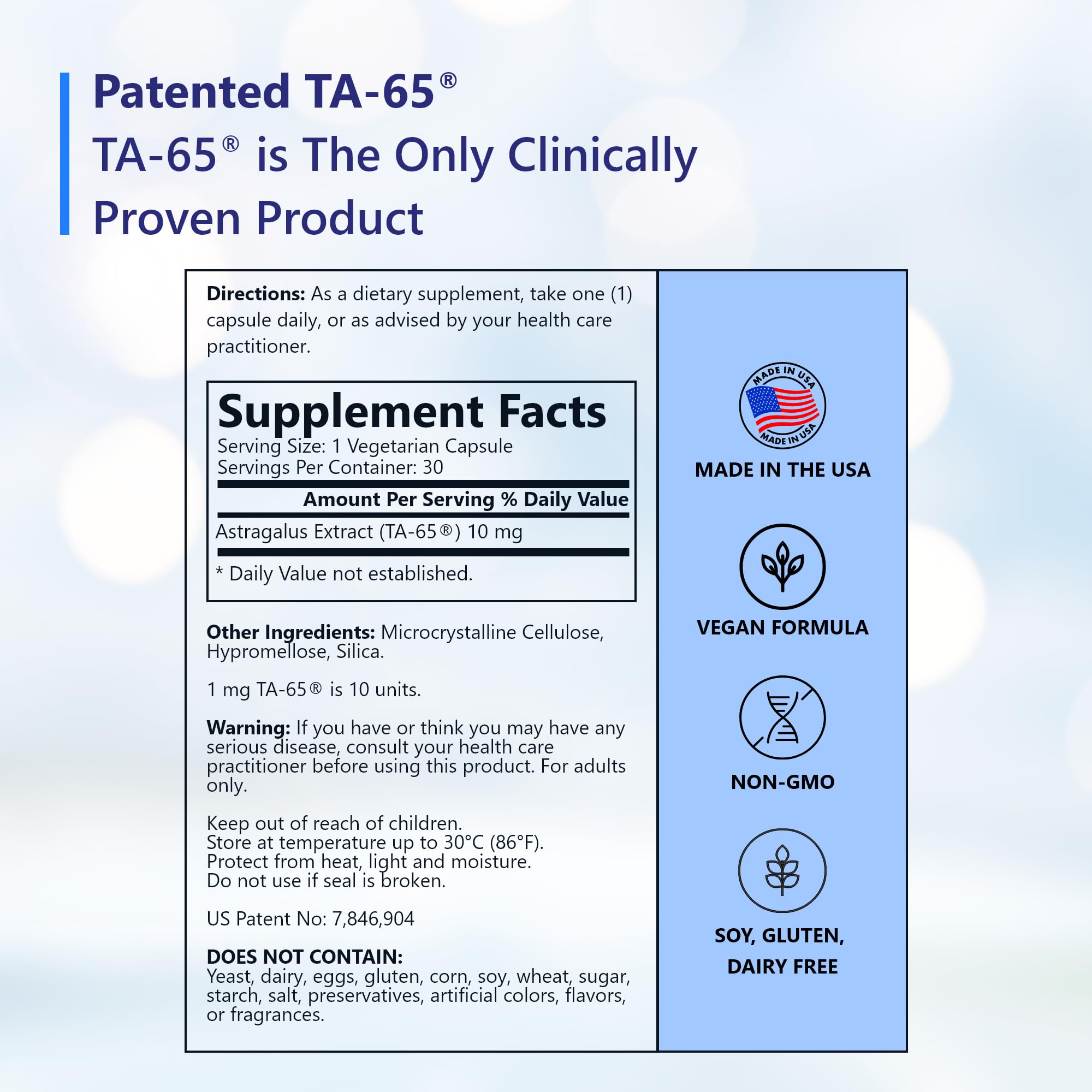 T.A. Sciences TA65 MD Telomerase Activation Supplement – 100 Units, 30 Capsules