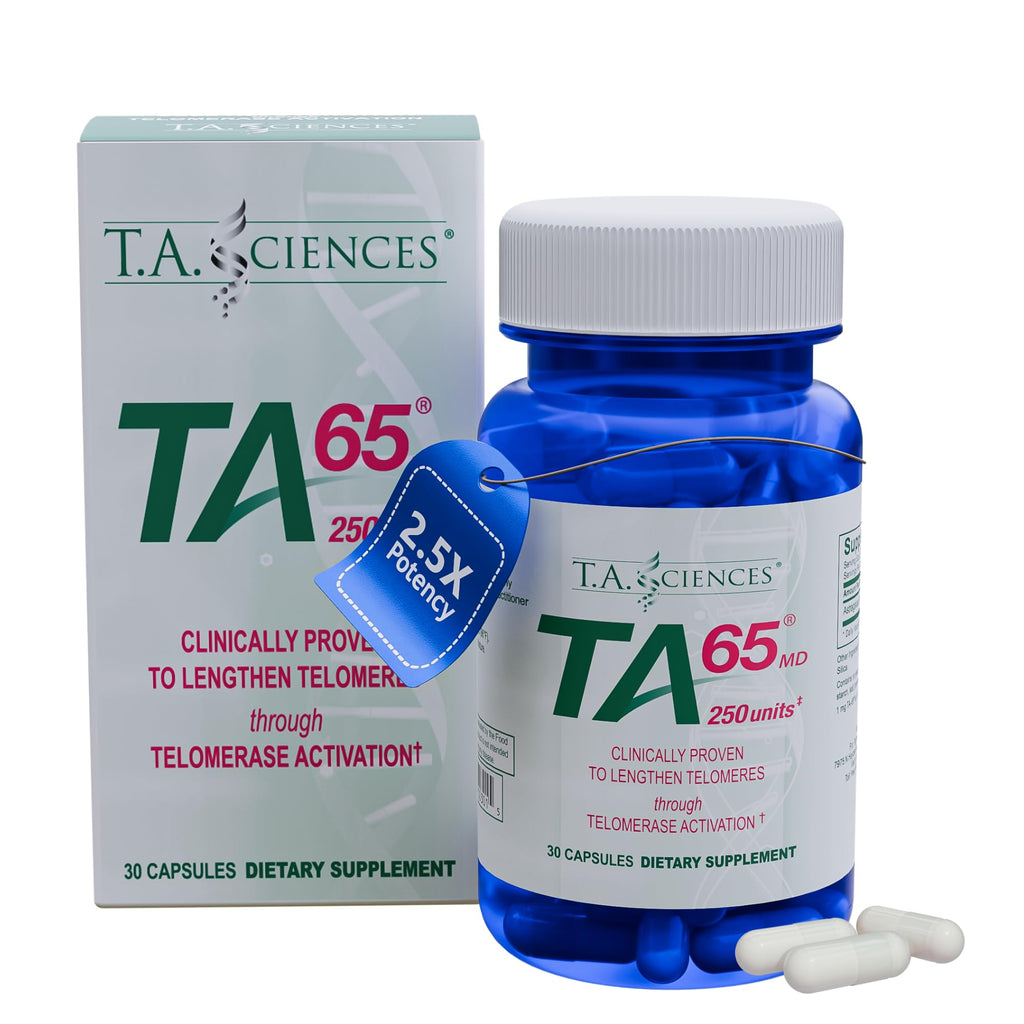 T.A. Sciences TA-65 Telomere Activation Supplement, 2.5x Potency Telomerase, 30 Capsules