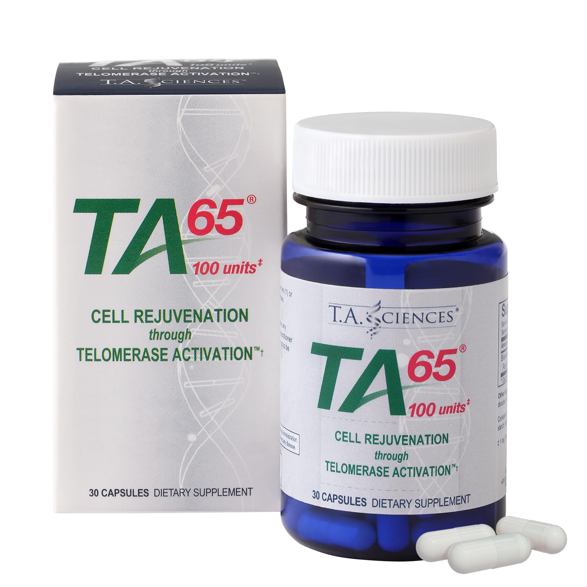 T.A. Sciences TA65 MD Telomerase Activation Supplement – 100 Units, 30 Capsules
