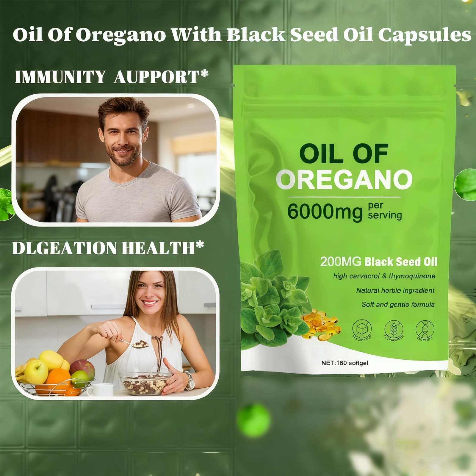 TAFUTY RESILLA Oil of Oregano with Black Seed Oil – 6000mg 2-in-1 Softgels, Non-GMO, Gluten Free, 180 Softgels
