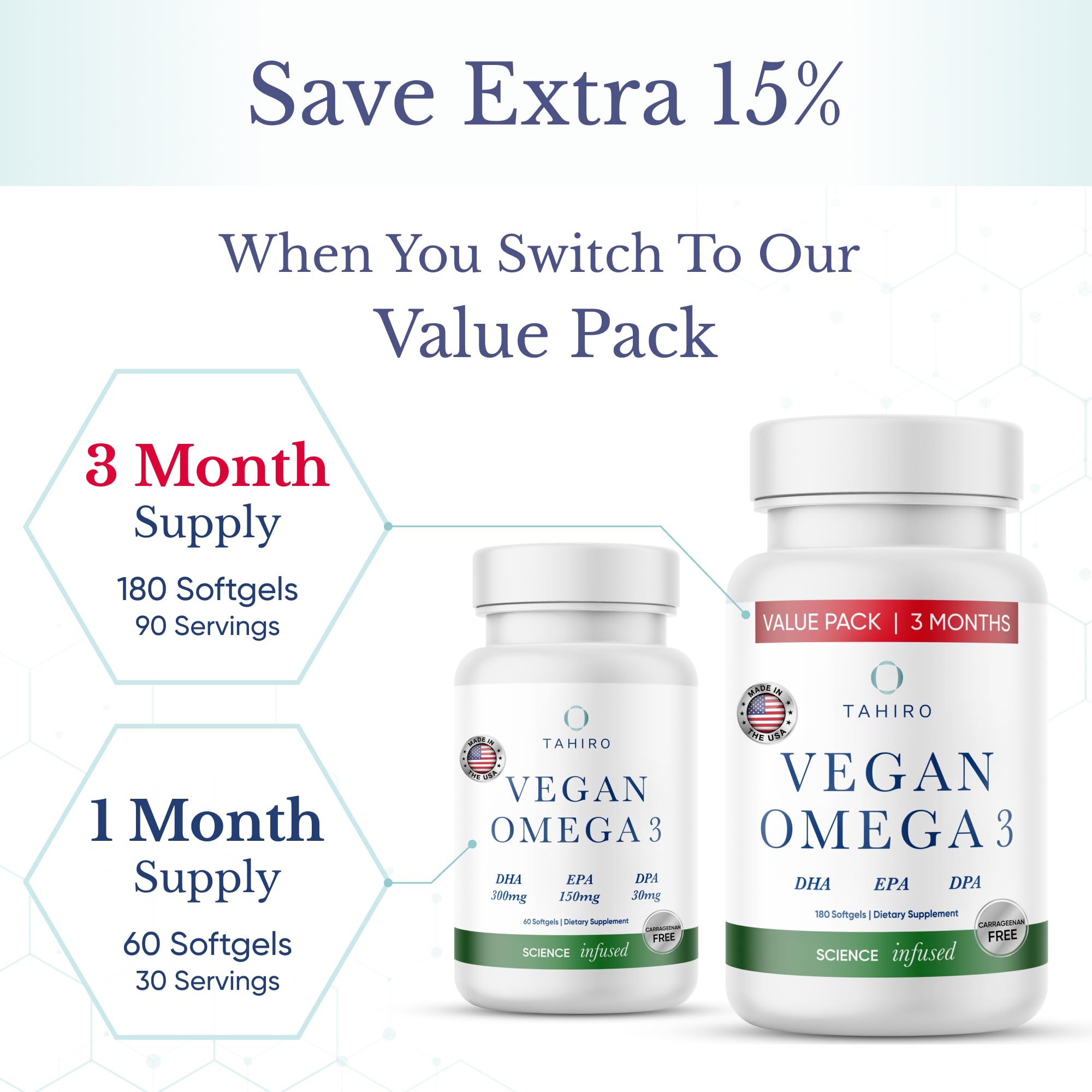 TAHIRO Vegan Omega-3 Softgels – 1000mg Plant-Based DHA, EPA & DPA | Brain Health, Prenatal & Joint Support
