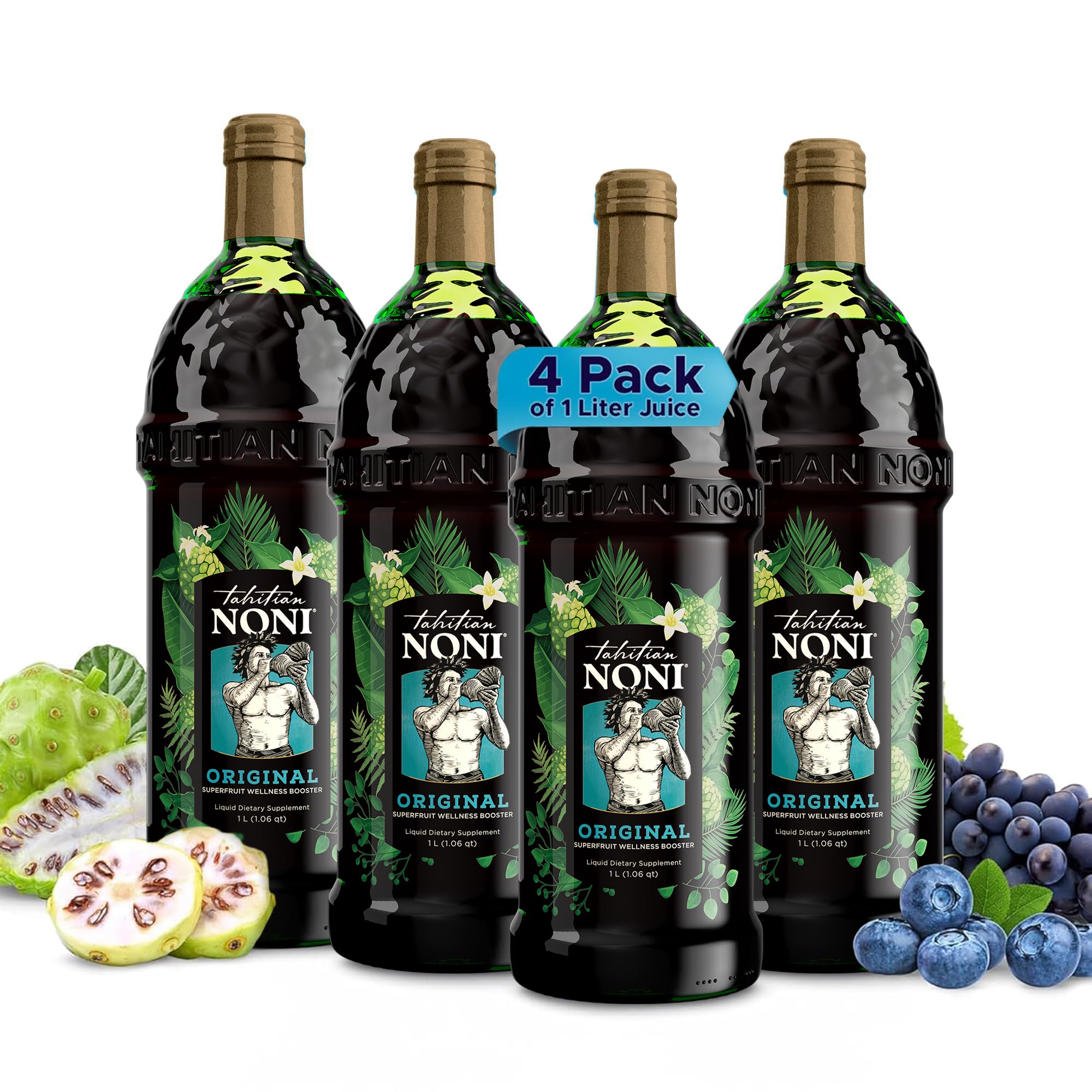 Tahitian Noni Juice by Morinda – Pure Noni with Blueberry & Grape Extracts – 4 Pack 1L