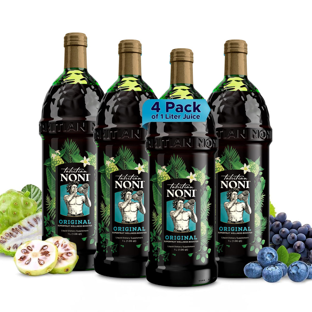 Tahitian Noni Juice by Morinda – Pure Noni with Blueberry & Grape Extracts – 4 Pack 1L Bottles