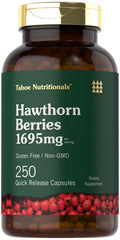 Tahoe Nutritionals Hawthorn Berry Capsules – 1695 mg per Serving, 250 Count – Non-GMO, Gluten Free