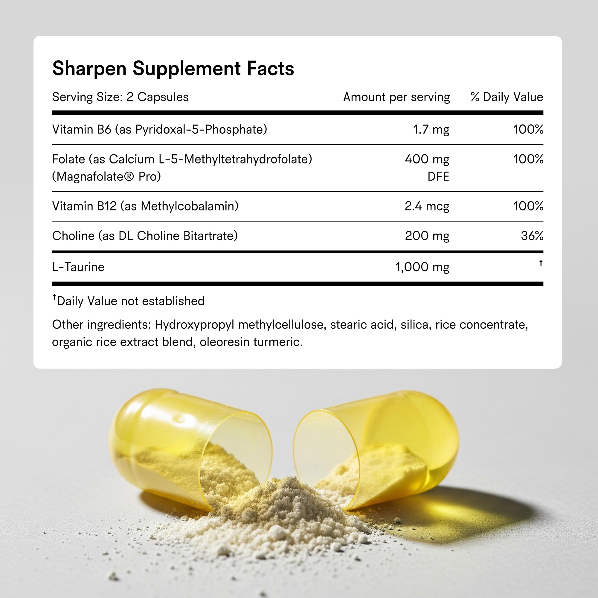 Tally Health Sharpen – Brain Supplement for Focus, Memory & Long-Term Cognitive Support | 1000mg Taurine, Choline & B-Complex | Vegan, Non-GMO