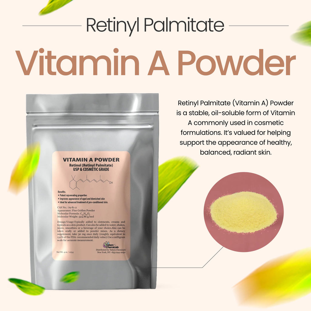 Talsen Chemicals Vitamin A Powder – Retinyl Palmitate & Retinol (USP & Cosmetic Grade) 4 oz