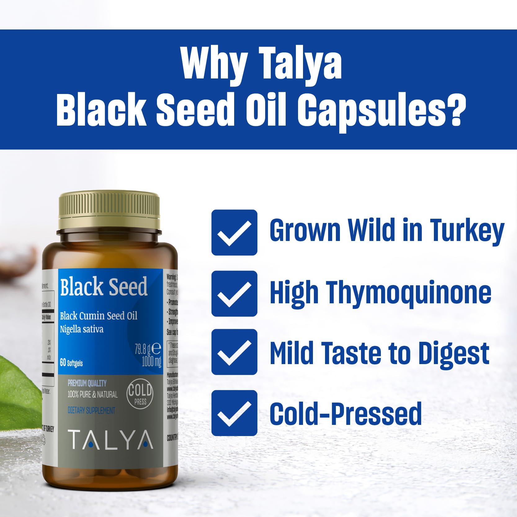 TALYA Black Seed Oil Softgel with High Thymoquinone | Immune & Digestive Support