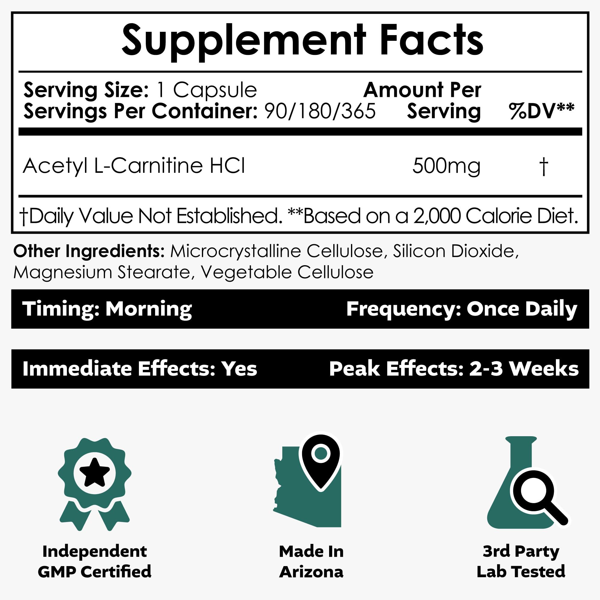 Acetyl L-Carnitine 500mg Capsules (ALCAR HCL) – 90 Count | Nootropics Depot