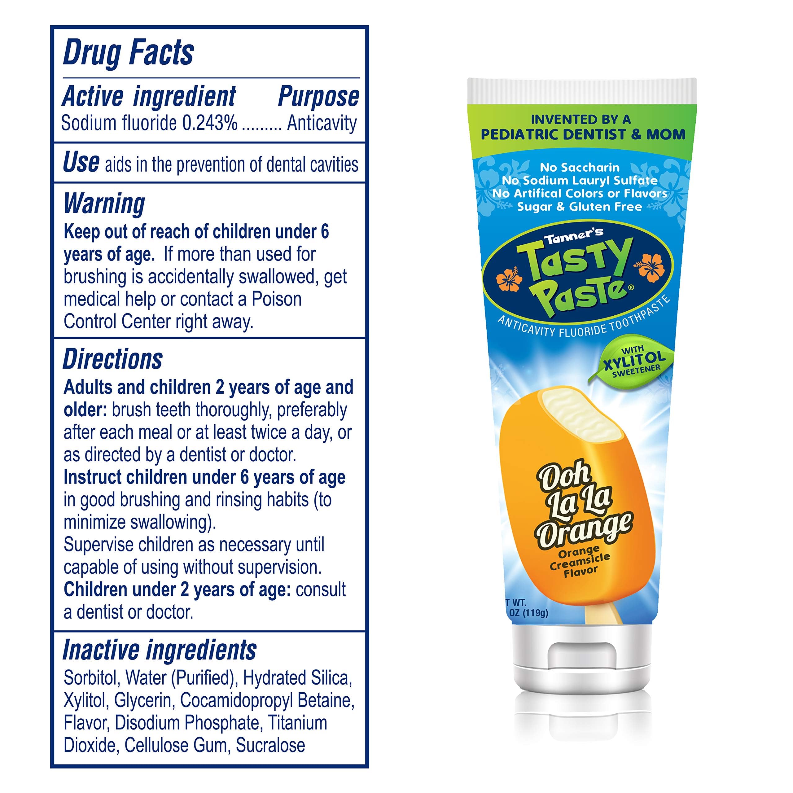 Tanner's Tasty Paste Ooh La La Orange - Anticavity Fluoride Kids Toothpaste (3-Pack)