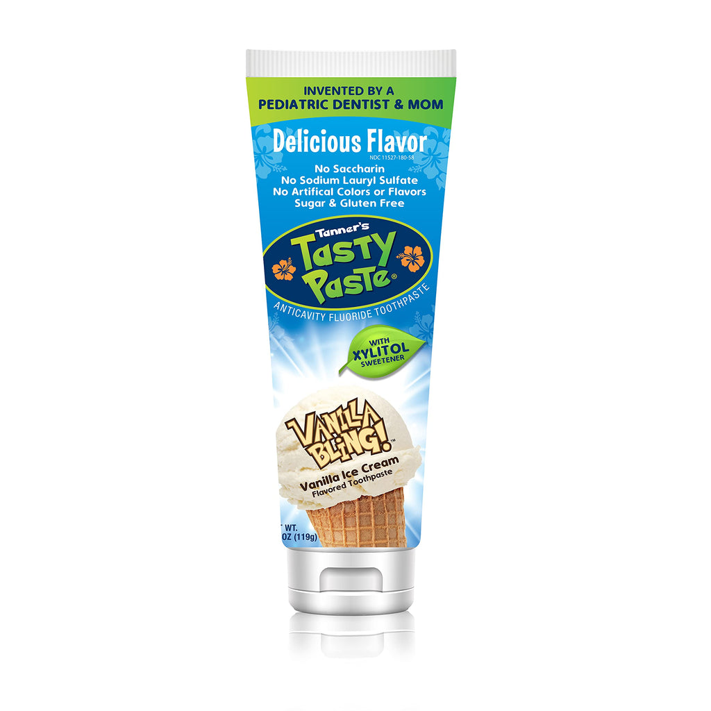 Tanner’s Tasty Paste Vanilla Bling - Anticavity Fluoride Kids Toothpaste, 4.2 oz