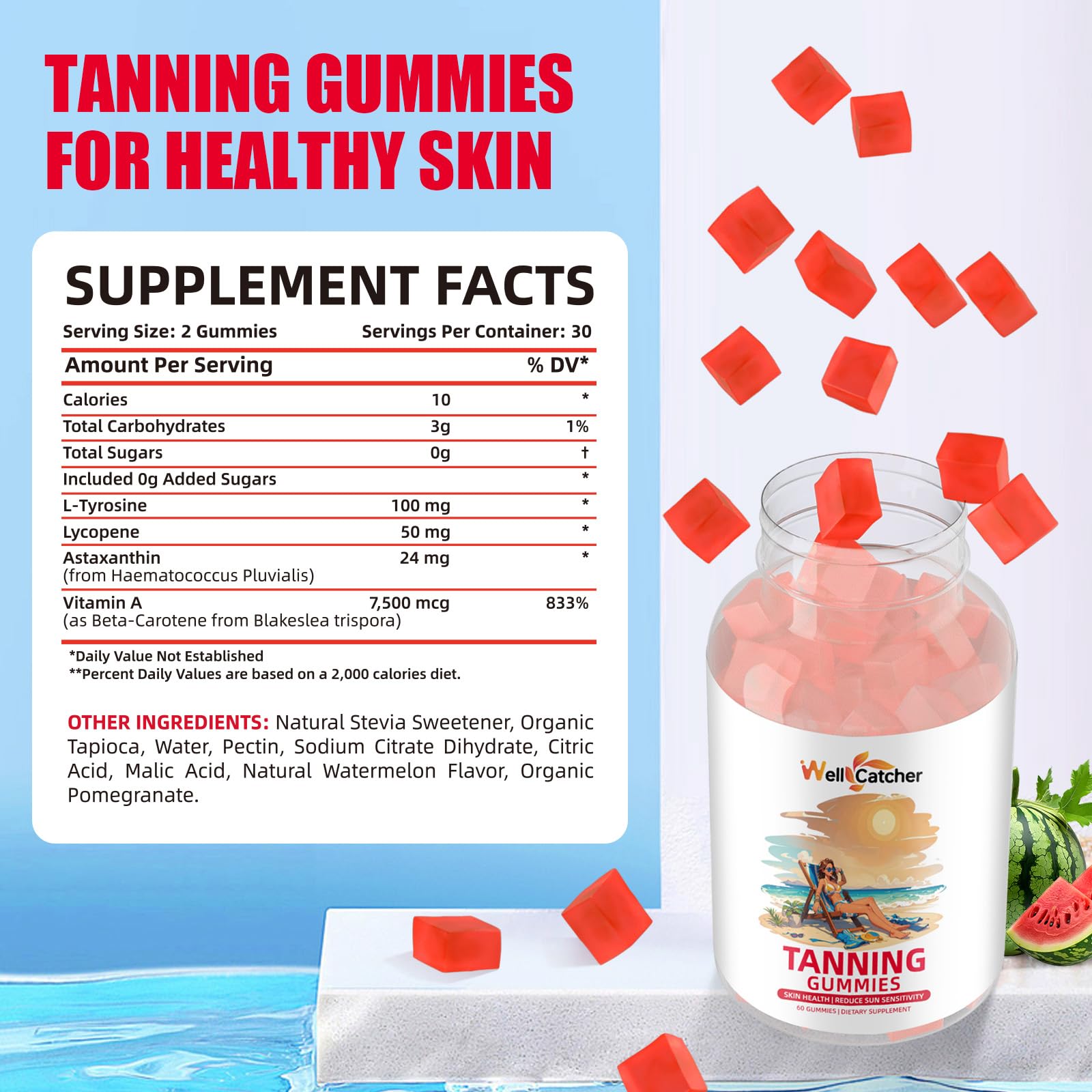 Tanning Gummies for Women – Daily Bronzing with Astaxanthin, Lycopene & L-Tyrosine (60 CT)