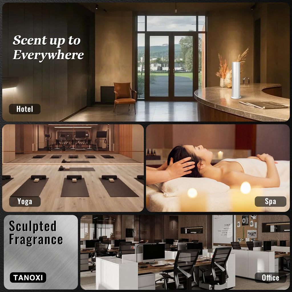 TANOXI Waterless Essential Oil Diffuser — 2000 sq ft Coverage, App + Remote, 100ml, Silver & Gold