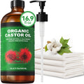 Taoscare Organic Castor Oil 16.9 oz – Cold Pressed, Unrefined in Glass Bottle | 4-Pack Castor Oil Pack Wrap Kit