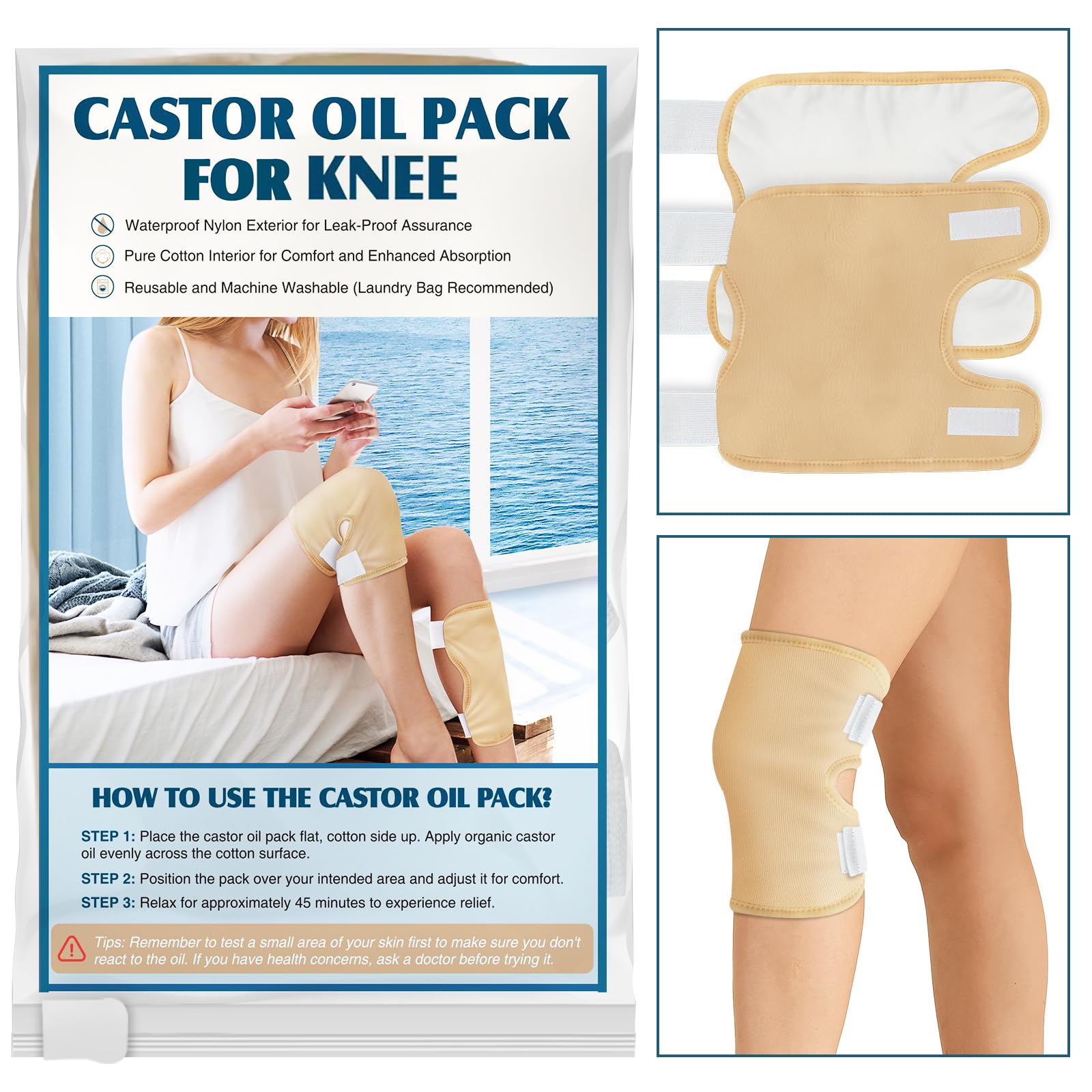 Taoscare 2 Pack Castor Oil Pack Wrap – Adjustable, Reusable Organic Cotton for Knee, Elbow & More