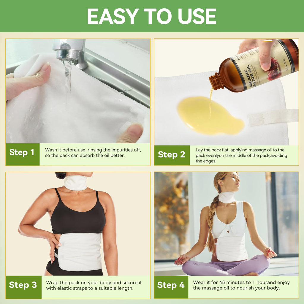 Taoscare Castor Oil Pack Wrap – 2 Pcs Organic Cotton, Reusable & Adjustable