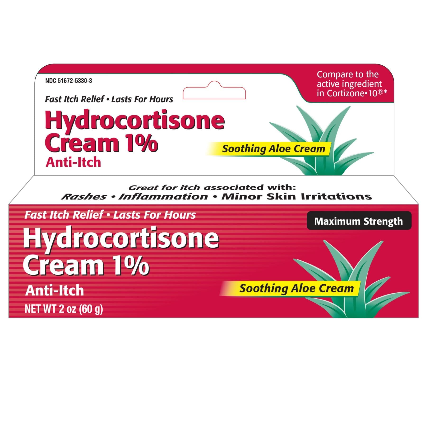 TARO Hydrocortisone Cream 1% with Aloe – Fast-Acting Anti-Itch Relief (2 oz)