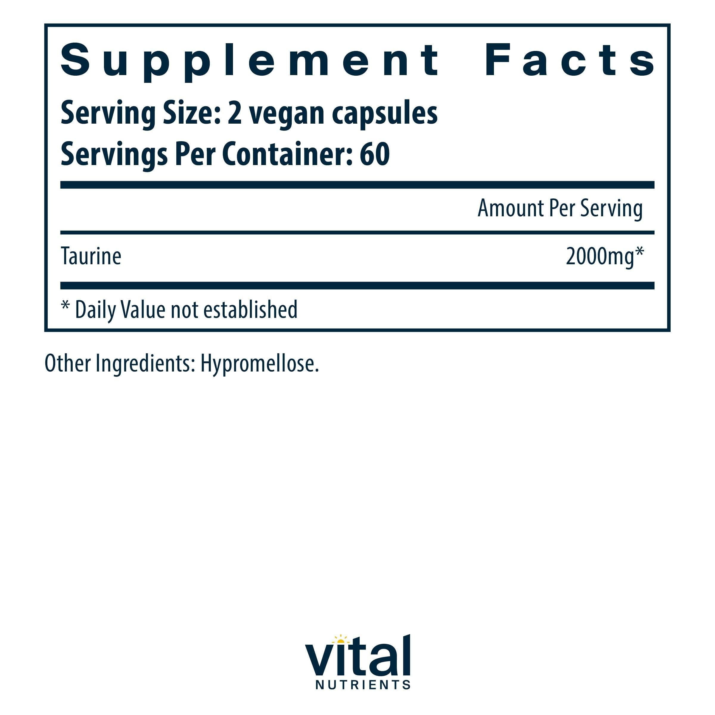 Vital Nutrients Taurine 1000mg – Vegan Detox Supplement | Heart, Nerve & Liver Support | 120 Capsules