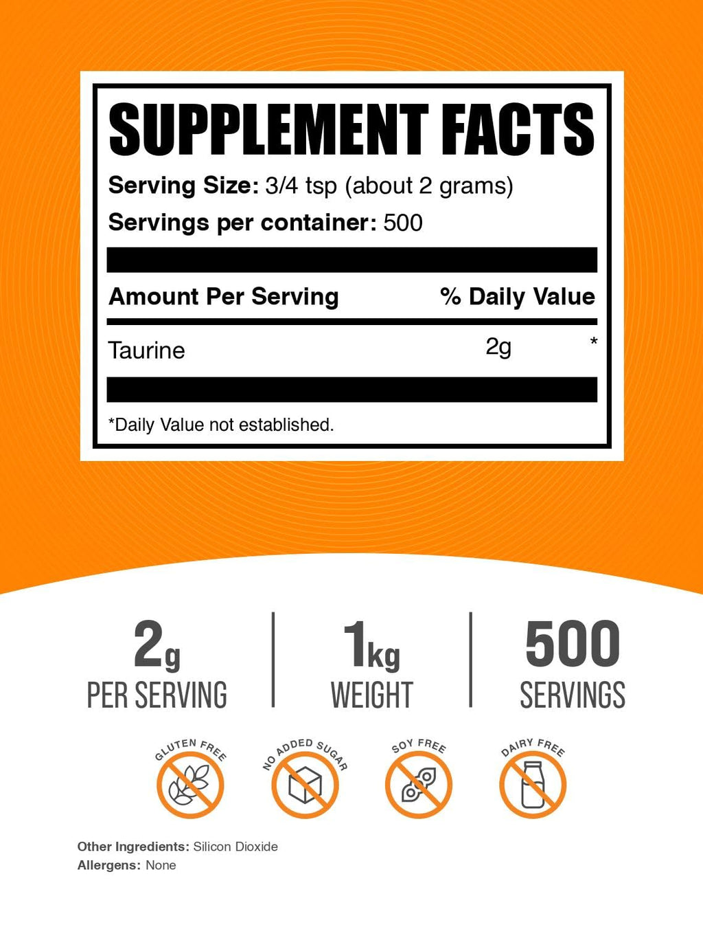 BulkSupplements Taurine Powder - 2000mg per Serving, Unflavored, 1kg