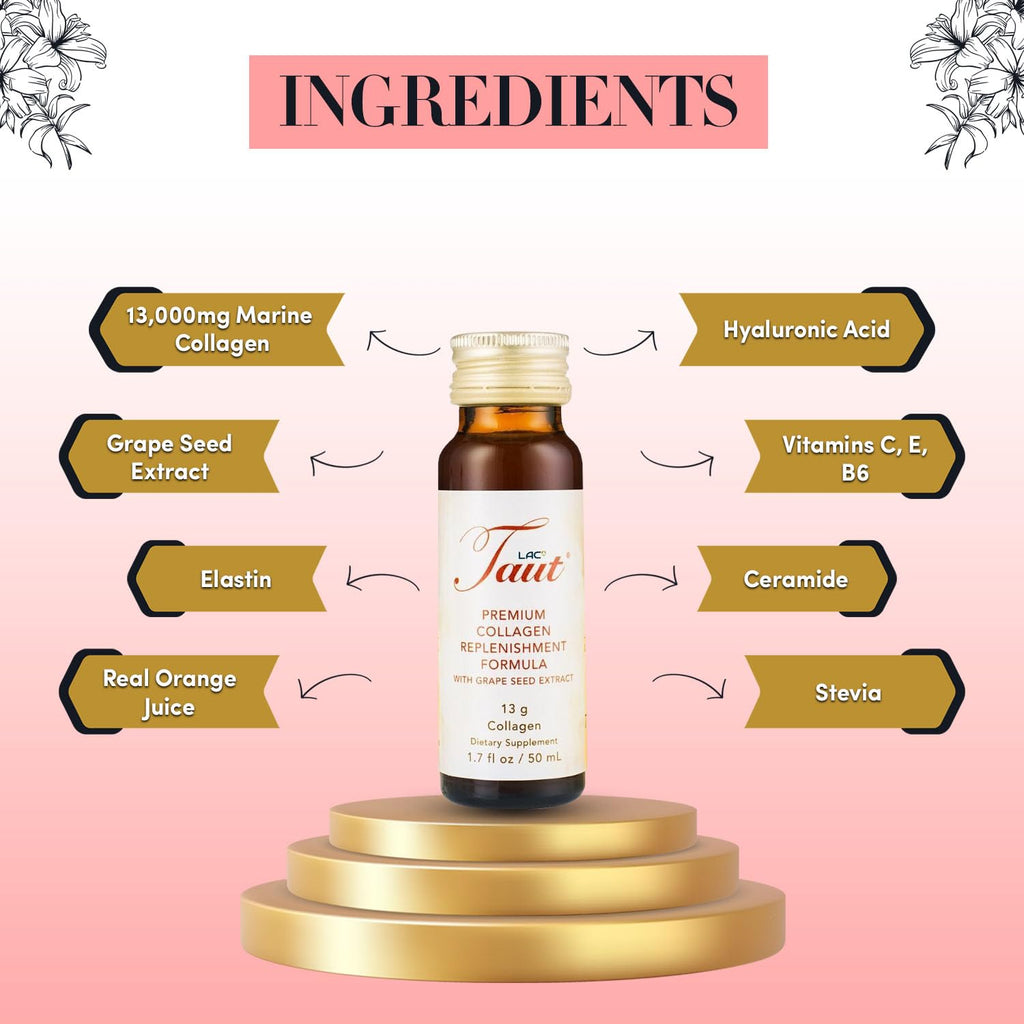 TAUT Liquid Collagen for Women – 13,000mg Marine Collagen + Hyaluronic Acid (8 Bottles)