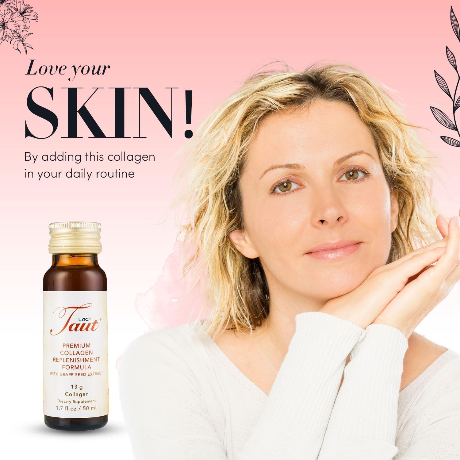 TAUT Liquid Collagen for Women – 13,000mg Marine Collagen + Hyaluronic Acid (8 Bottles)