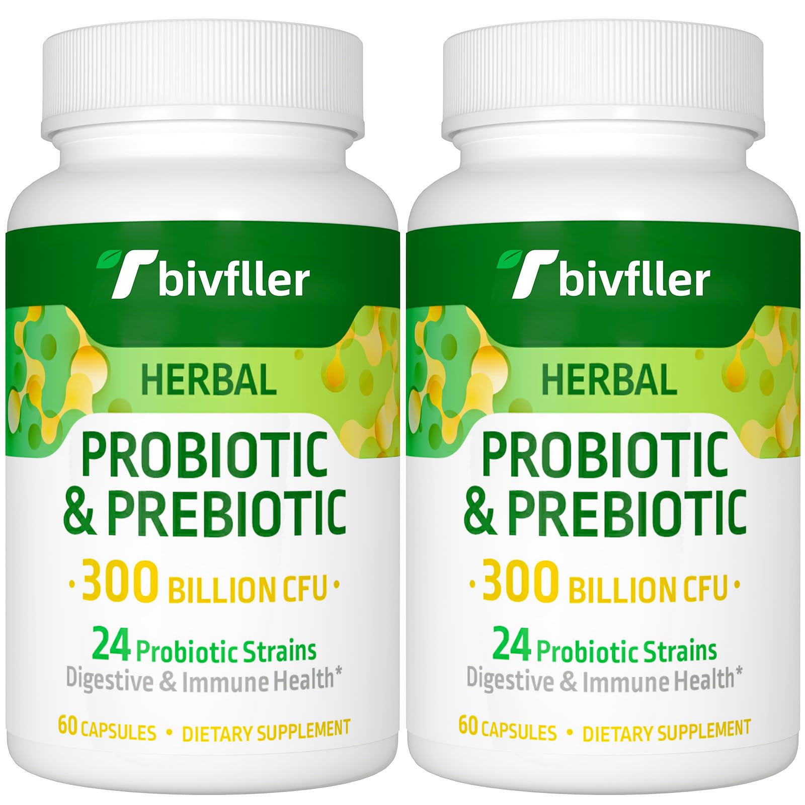 Tbivfller Probiotics for Women & Men — 300B CFU, 24 Strains, 15 Organic Herbs, 4 Month Supply